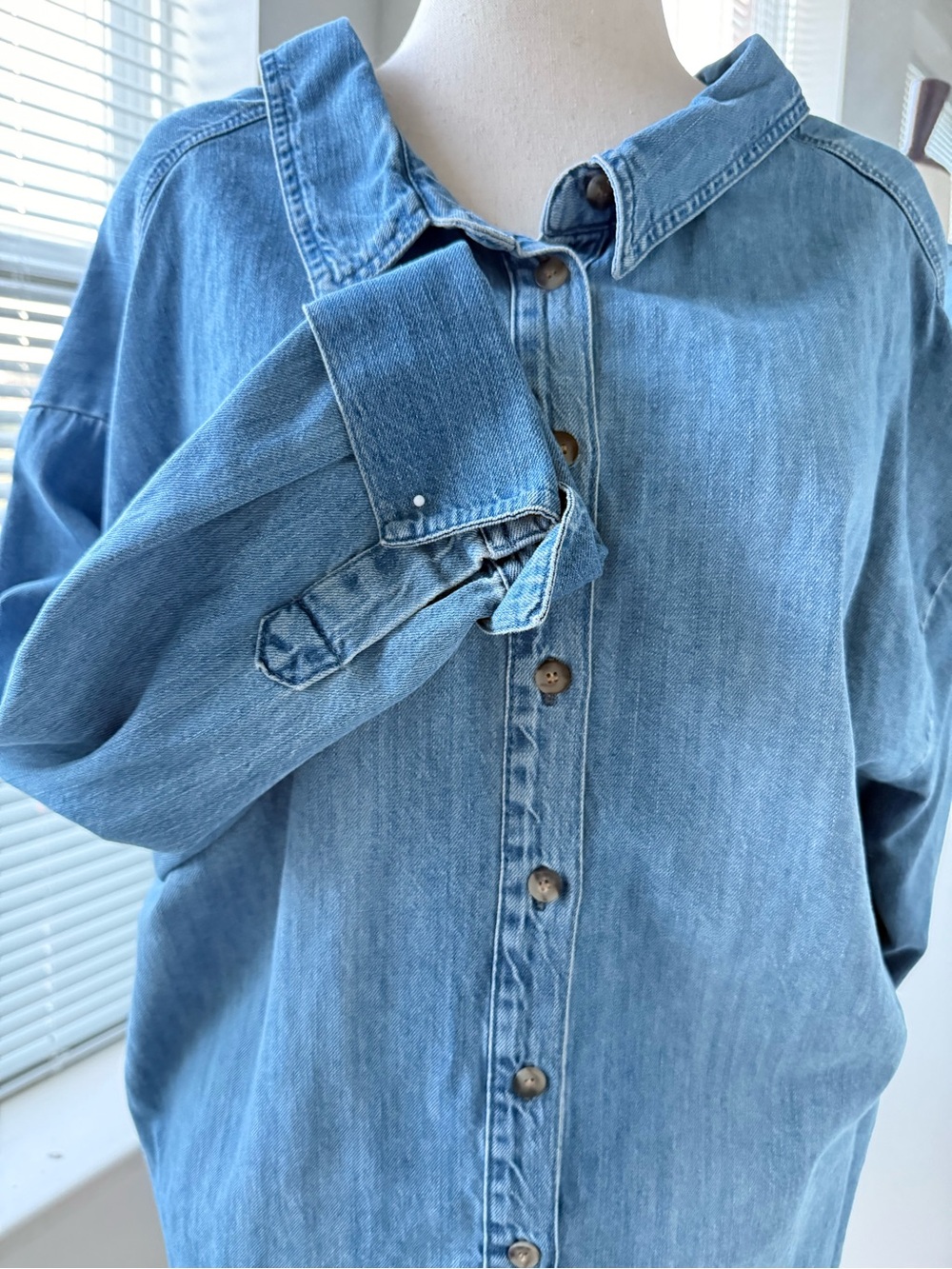 Zara Light Blue Denim Button-Down Shirt - Picture 4 of 6